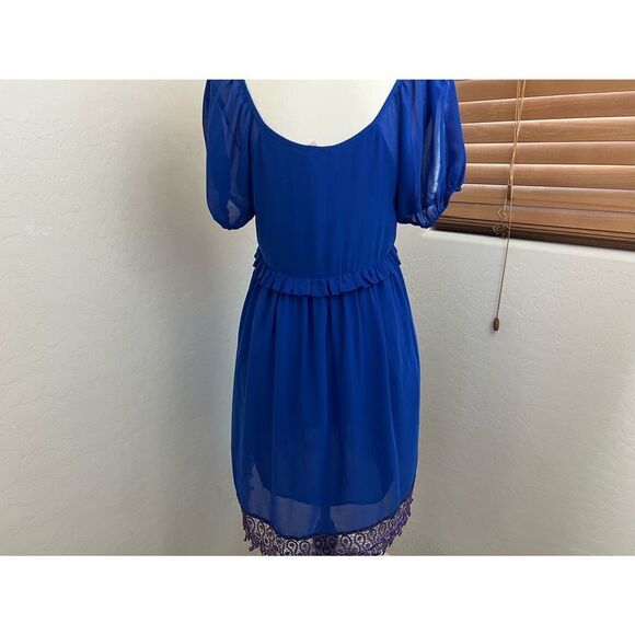 Arden B Royal blue organza dress with crochet bottom trim size M - Picture 2 of 6